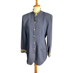 Vintage Et Al By Ronnie Rosado Blue Military Style Blouse Size 12 80s 90s Style